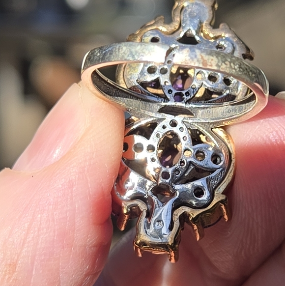 Amethyst & White sapphire Sterling & Gold cocktail ring 7.75 - Picture 9 of 9